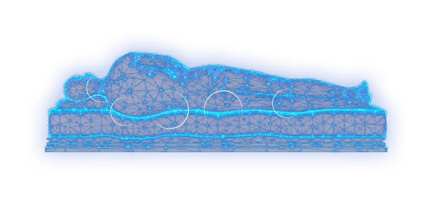 Digitaler Avatar liegend auf einem dormabell Bettsystem
